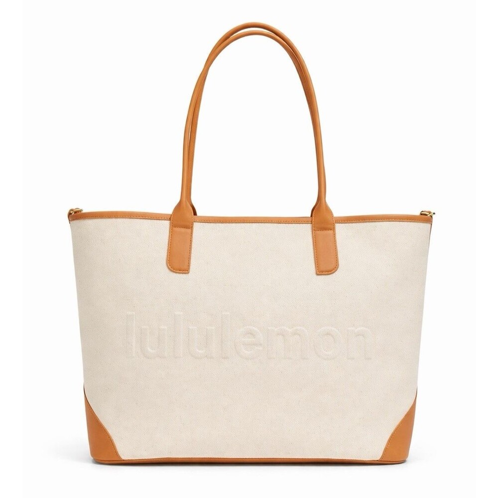 Lululemom 16L Canvas Tote Bag Natural Chestnut Shopper Travel Work Carryall NWT